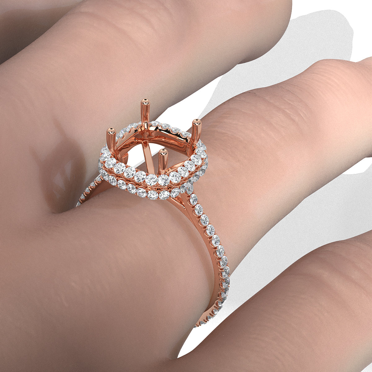 Double Halo Semi Mount Lab Grown Diamond Engagement Ring 0.53 Ct.